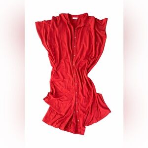 J.Jill Red Button Front Short Sleeve Dress with Pockets - Size M